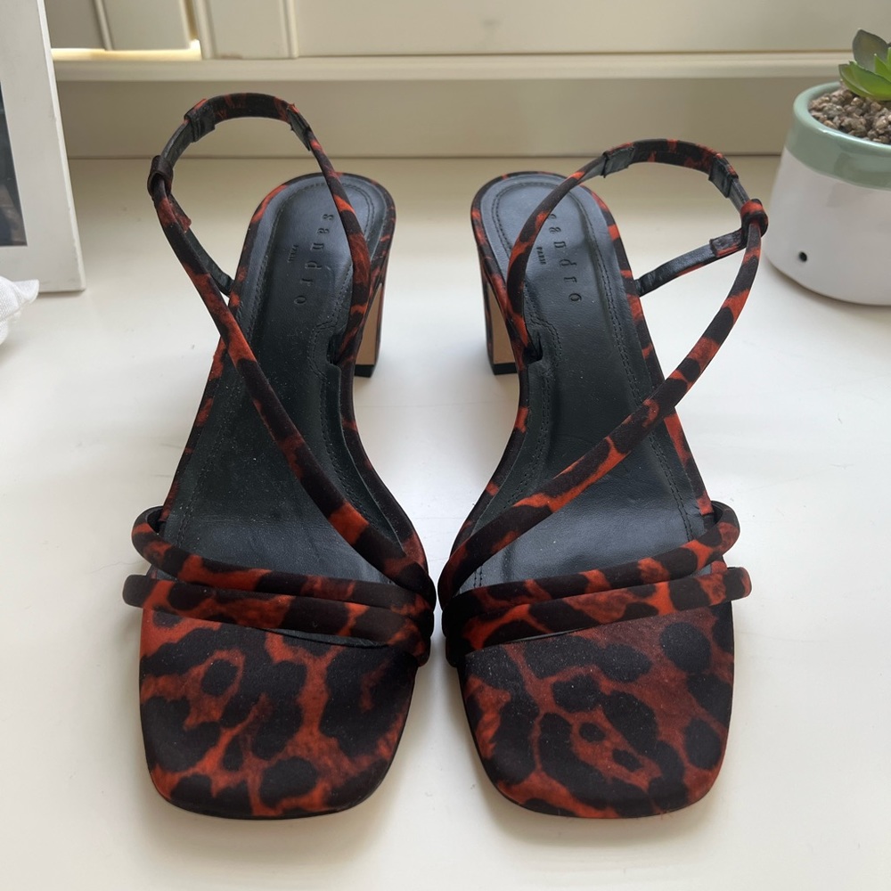 Sandro Animal Print Block Heel Mule. Worn once.